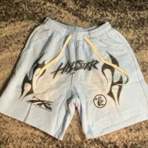 Hellstar Studios Flame Big Logo Washed Blue Shorts Men’s Size Large